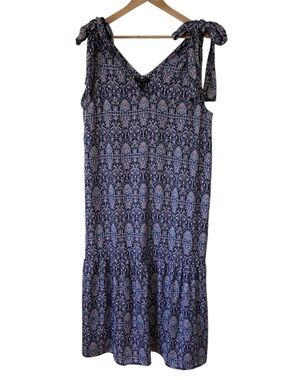 Banana Republic NWT Blue Pink Floral Boho Print Bow Tie Sleeveless Midi Dress XL